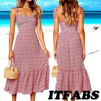 

Skirts 2019 New Women Long Floral Maxi Ladies Summer Holiday Party Sleeveless Print Prom Gown Swing Sun Skirts
