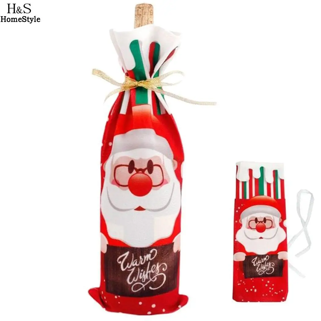 

27g Christmas Multi Wine Red Elk Decorations Old man Christmas color Lovely Snowman Bottle Party Cartoon Cover Bags Home