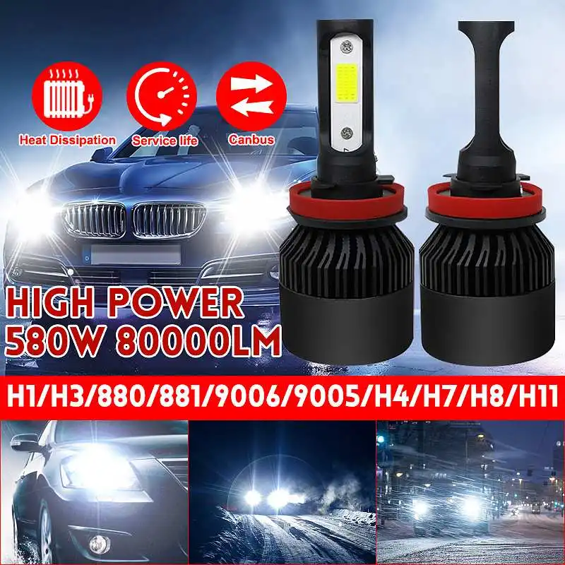 

Pair S2 Mini Headlight Kit Car Headlight Bubls LED 200W 40000LM for High Beam Bulb 6000K White H1 H3 9006 9005 H4 H7 H8 H11