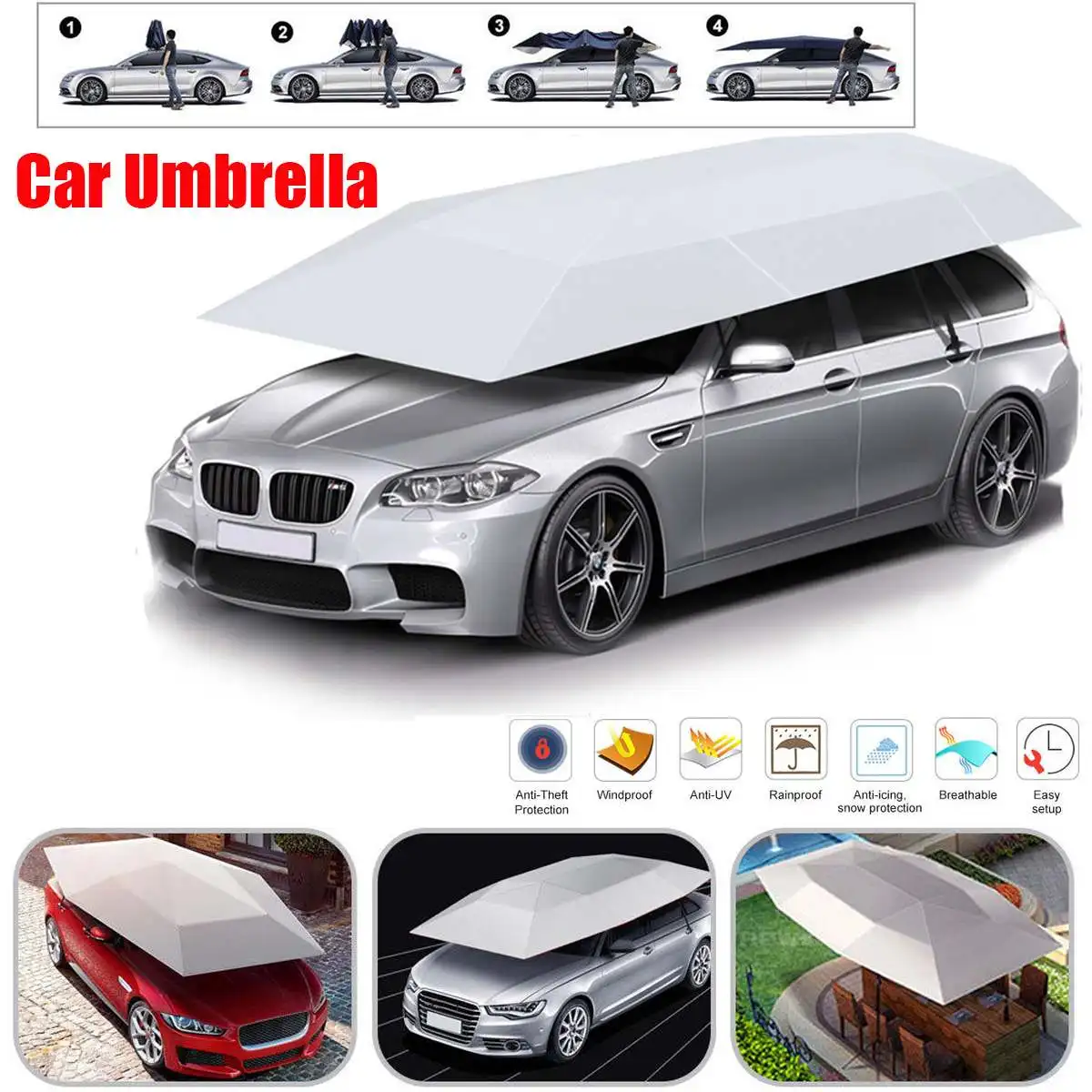 

Portable Semi Automatic Car Vehicle Covers Outdoor Foldable Auto Sunshade Umbrella Anti-UV Car Umbrella Sun Shade Accessories