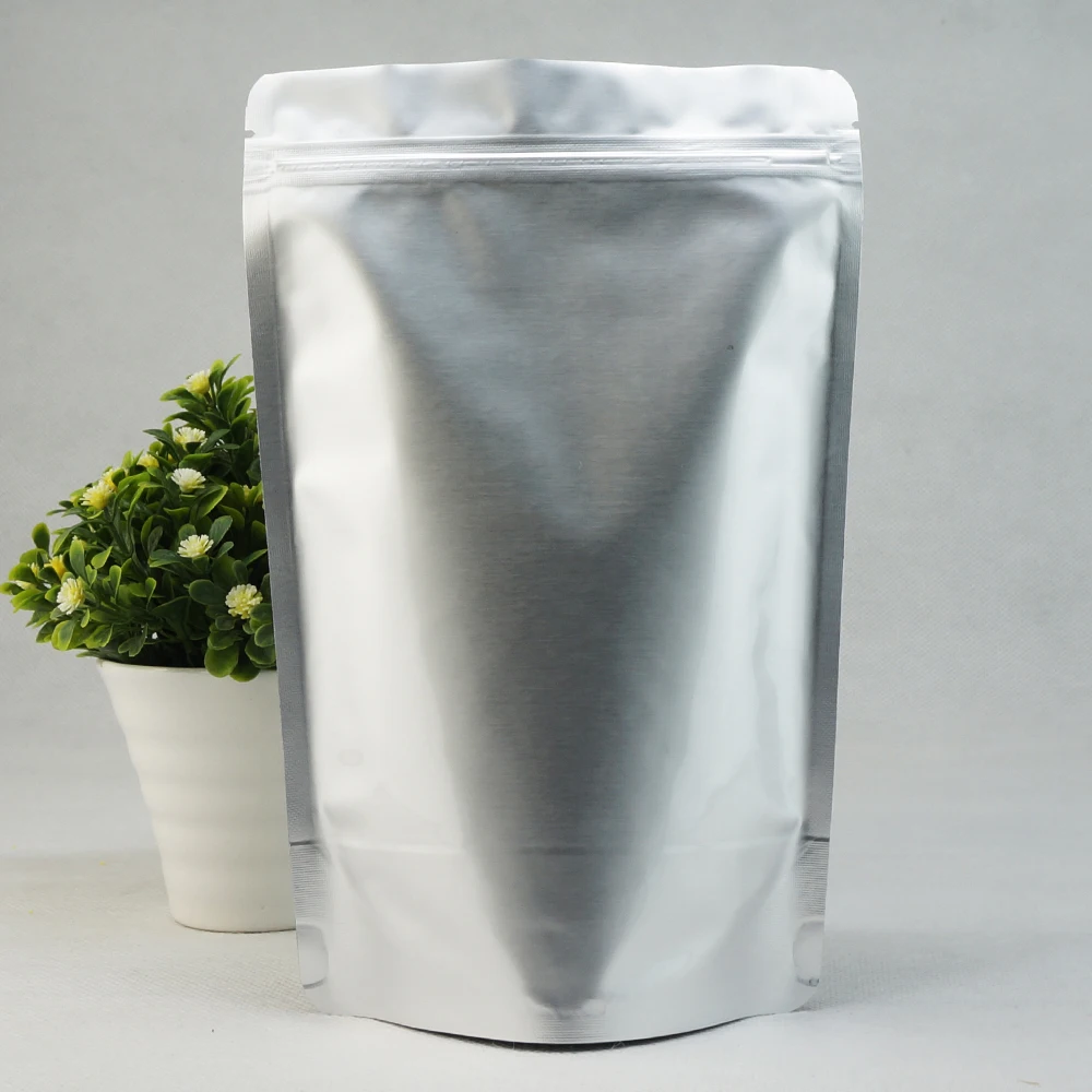 Thicken Stand Up Pure Aluminium Bag Zipper Resealing 100pcs Silvery White Purely Foil Plastic Ziplock Bags Beef Jerky Packaging | Дом и сад