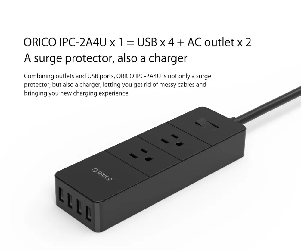 ORICO 2 AC защита от перенапряжения с 4 USB разъем США Plug Mutiple офис Быстрая зарядка электрические Smart мощность полосы Зарядное устройство