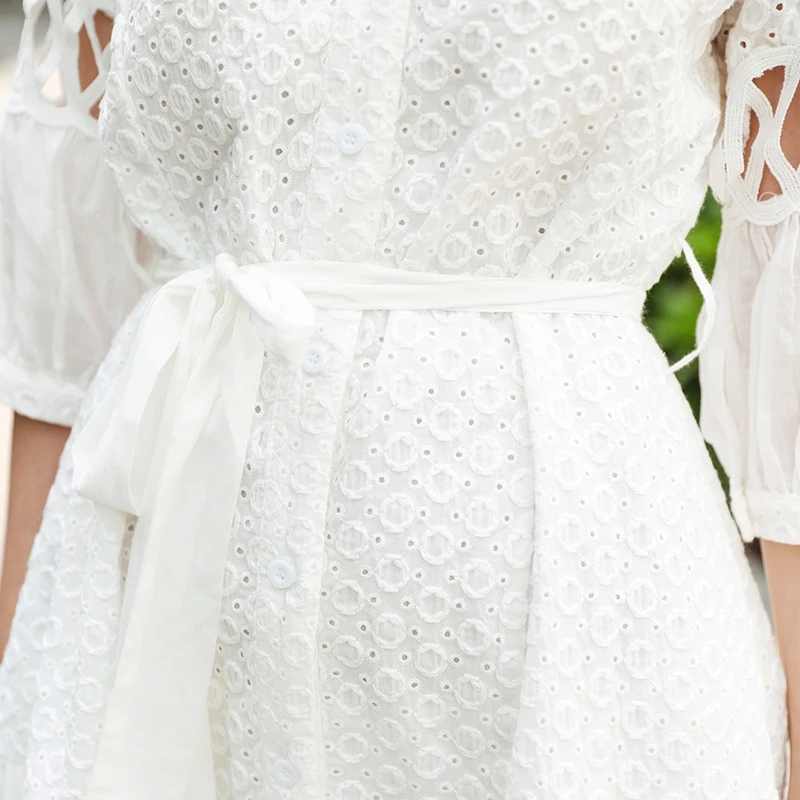 Темпераментное женское платье с длинными расклешенными рукавами и v-образным вырезом, белое кружевное платье с кисточками в стиле бохо, праздничные шикарные осенние женские платья