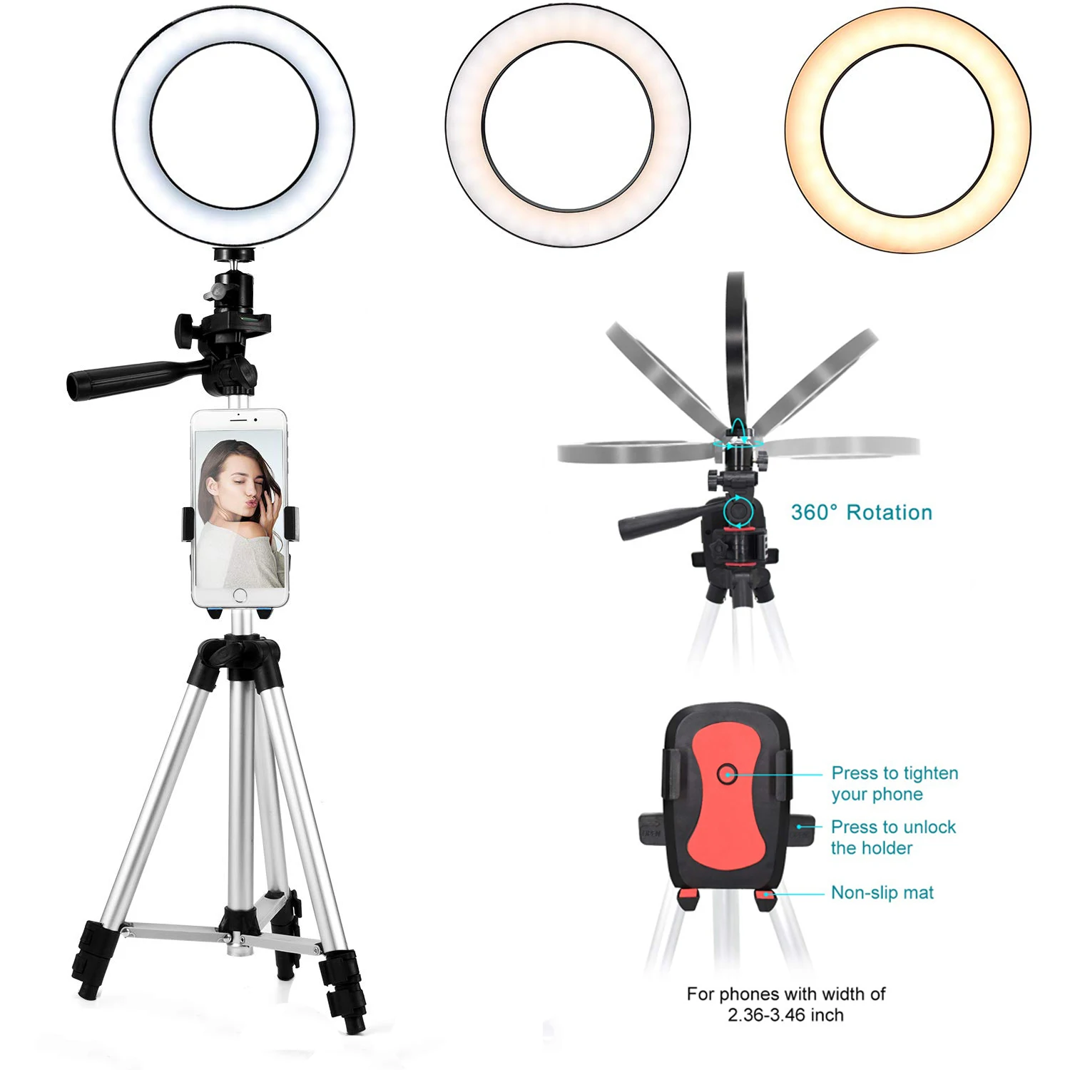 

Phone Photography 14.5cm Beauty Ring Light with Bracket Tripod Stand Sets for Selfie/Live Show/Fill-in Light Photo Studio Kits