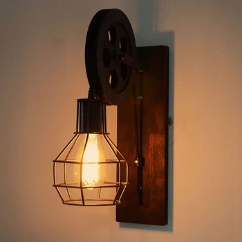

Study Room Wall Light Wall Lamp European Antiqued Vintage Metal Iron Energy-saving Pendant Lifting Pulley Loft Foyer Bed Room