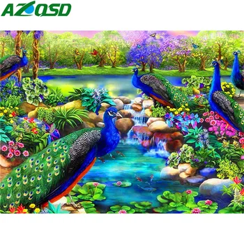 

AZQSD Diamond Embroidery Peacock Diamond Painting Animal Full Square Needlework Rhinestones Home Decor 5D Diamond Mosaic Scenic