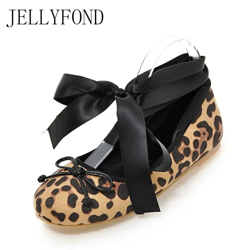 

Plus Size 34-43 Flat Shoes for Women Leopard Lace Up Ballet Flats Loafers Moccasins 2019 Spring Ladies Strappy Brand Shoes Woman