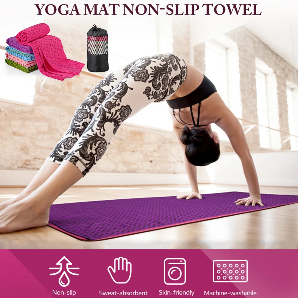 

186cm*80cm Yoga Mat Towel Blanket Non-slip Microfiber Surface Silicone Dots with Mesh Bag Sport Fitness Exercise Pilates Workout