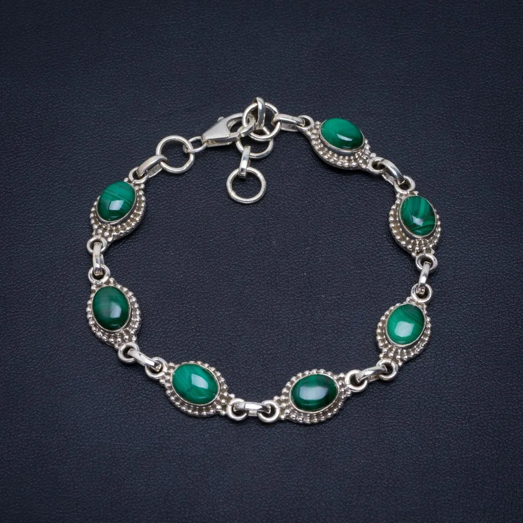 

Natural Malachite Handmade Unique 925 Sterling Silver Bracelet 7-7.75" A2873