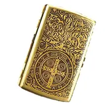 Genuine double gun cigarette case Ultra-thin 12-Pack Pure copper Constantine cigarette case Personalized metal cigarette case mysterious egyptian glyphs metal cigarette case holds 18