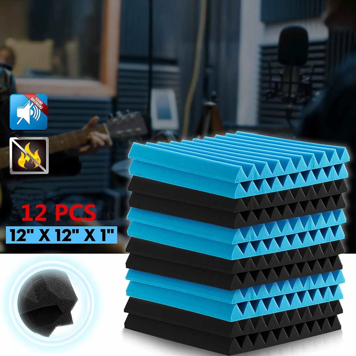 

12PCS Acoustic Treatment Soundproofing Foam KTV Studio Room Wall Door Sound Absorption Wall Wedged Tiles Polyurethane Foam