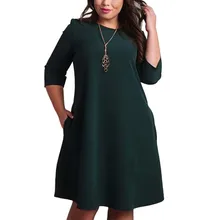 L 6XL Big Size Dresses Office Ladies Plus Size Casual Loose Autumn Dress Pockets Green Red