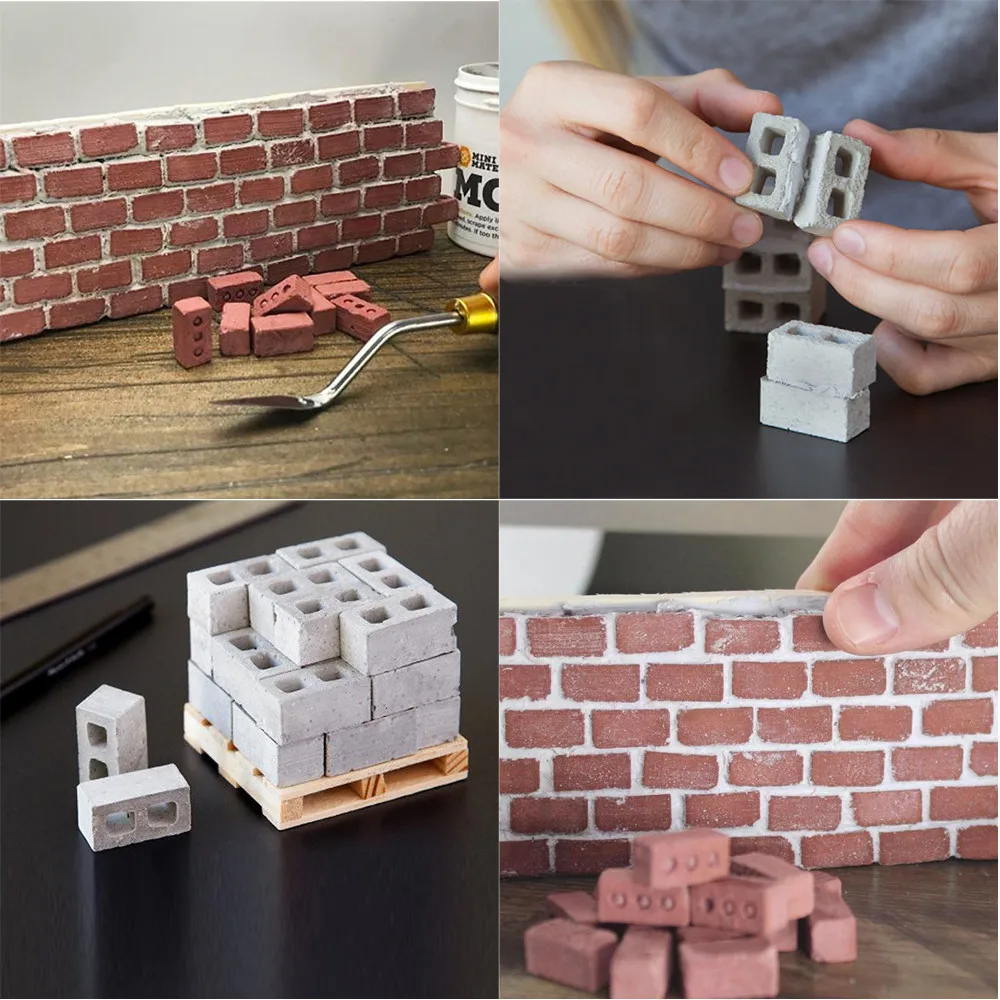 Teaching Class Wall Cement Toy New 32Pcs Mini Cement Cinder Bricks Build Your Own Tiny Wall Mini Red Bricks