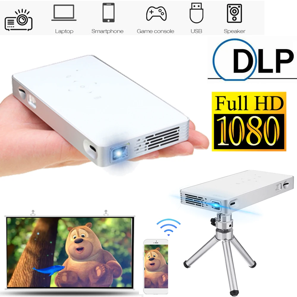 

P8S DLP Linux OS for Pocket HD Portable Micro WIFI Mini LED DLP Projector with Battery HDMI USB