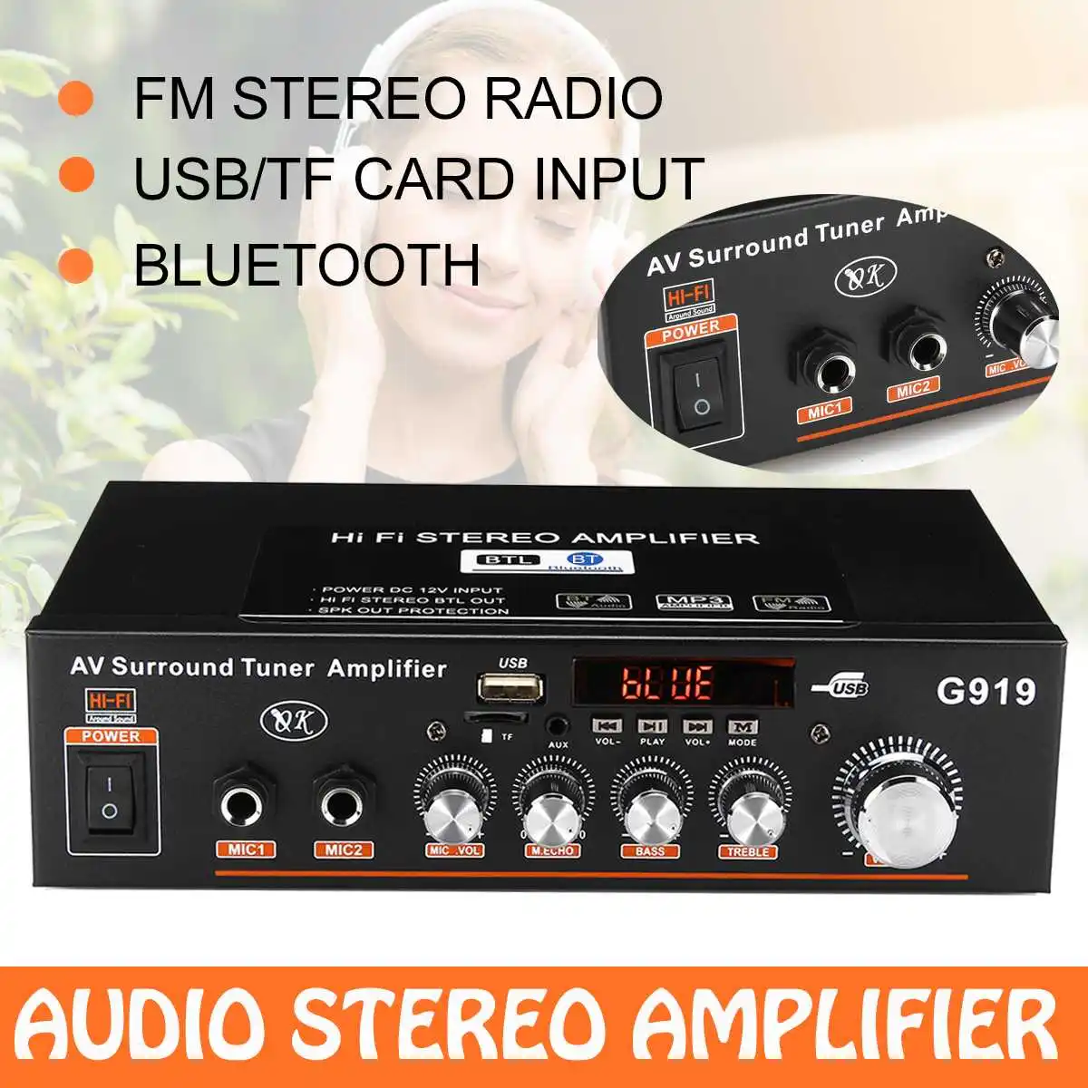 

12V/220V 360W HIFI 2CH Car Audio bluetooth Amplifier Subwoofer Amplifier Home Amplifier Power Stereo Audio Sound System FM Radio