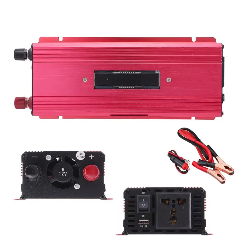

USB 3000W Boat Car Inverter Modified Sine Wave Power Convert 12V To 220V LCD Screen Car Inverters Adapter Accessories Red