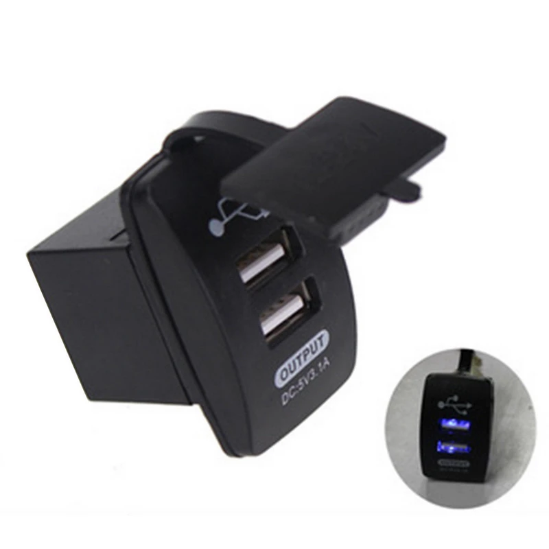 12-24V Universal 3.1A 5V Output Dual USB Charger Power Socket Blue LED Outlet Power Cigarette Light for Car Motorcycle Charging 12-24V Universal 3.1A 5V Output Dual USB Charger Power Socket Blue LED Outlet Power Cigarette Light for Car Motorcycle Charging