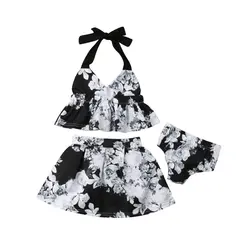 Новинка 2019 года, комплект из 3 предметов, Брендовые повседневные топы без рукавов с цветочным рисунком для новорожденных девочек, юбка