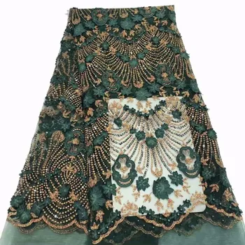 

Latest African Laces 2018 Handmade Lace Fabric With Beads High Quality French Appliqued Sequins Mesh Lace Fabric
