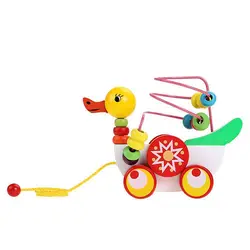 Детские деревянные утенок на колесах вокруг бисера обучения математике развивающие игрушки