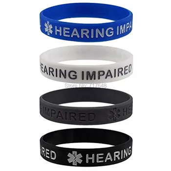 

100pcs Hearing IMPAIRED Medical Alert ID wristband silicone bracelets free shipping by epacket A