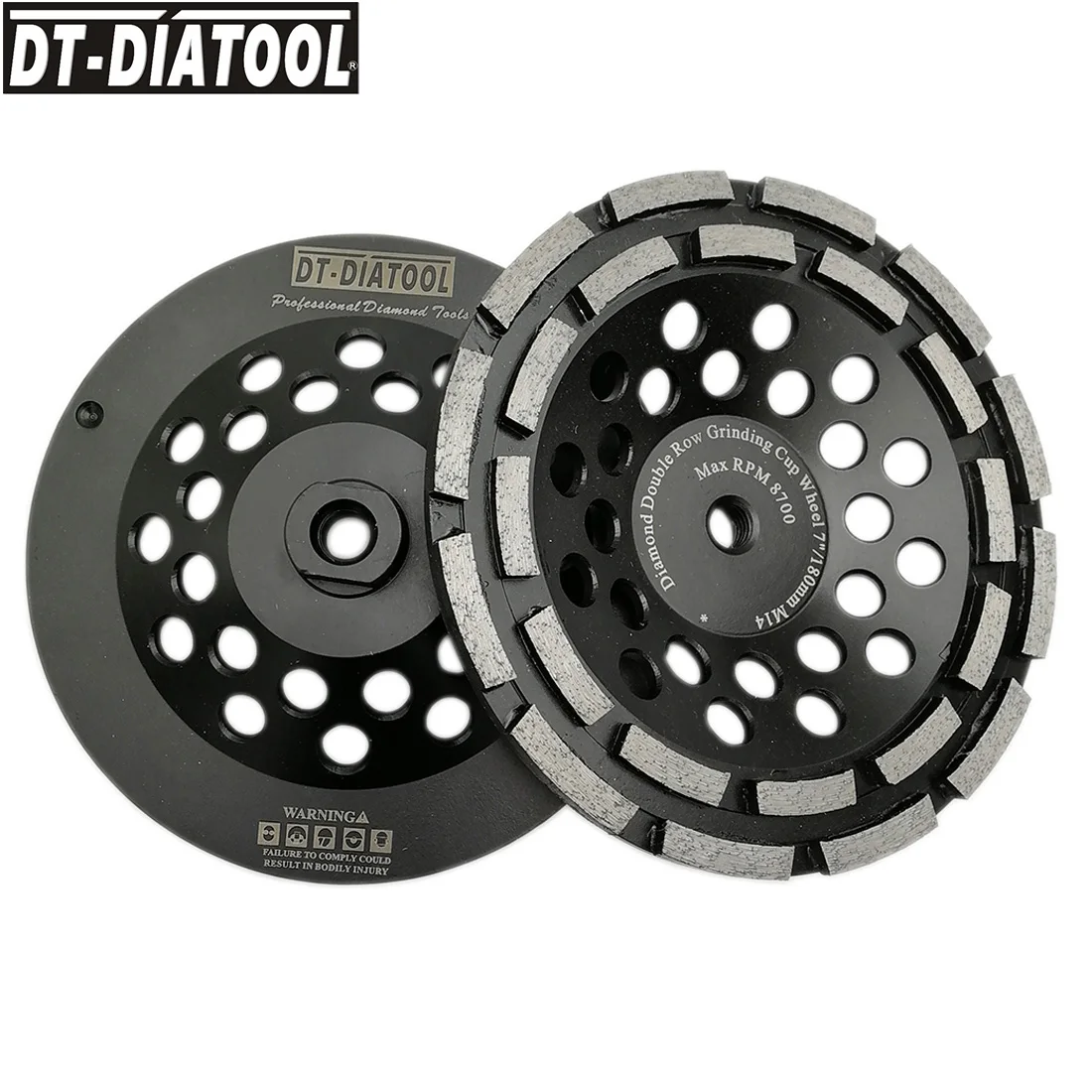 

DT-DIATOOL 2pcs 180mm/7" Premium Diamond Double Row Cup Grinding Wheel for Concrete Hard Stone Granite M14 thread Grinding Disc