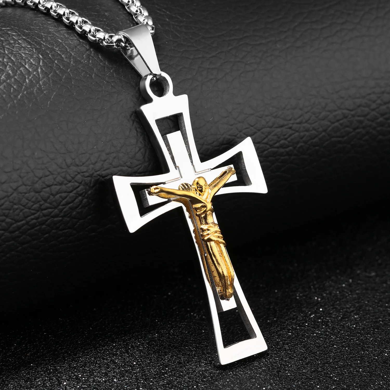

Christian Jesus Cross Pendant Men Necklace Stainless Steel Charm Pendants 316l Colgante Hombre Amulet Choker Crucifix Jewelry