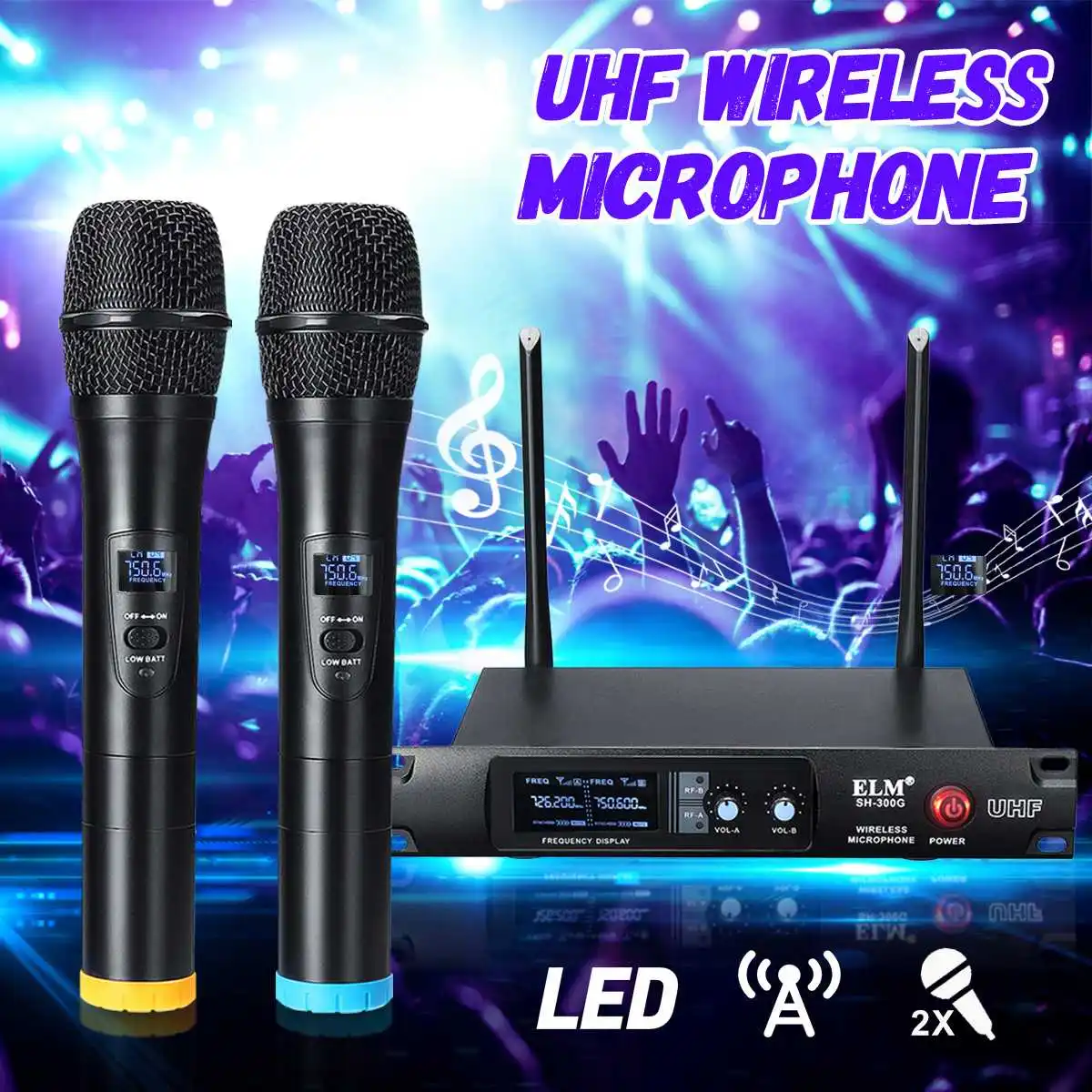 

UHF Wireless Microphone LED Display Receiver Transmitter Handheld Karaoke Mic Professional Microphone System for Party KTV