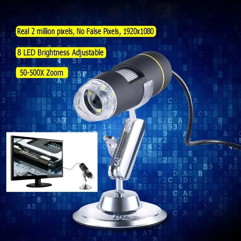 

Digital USB Microscope Light Electric Handheld Microscopes Magnifier Camera 500X 8 LED Digital Endoscope Camera with Stand