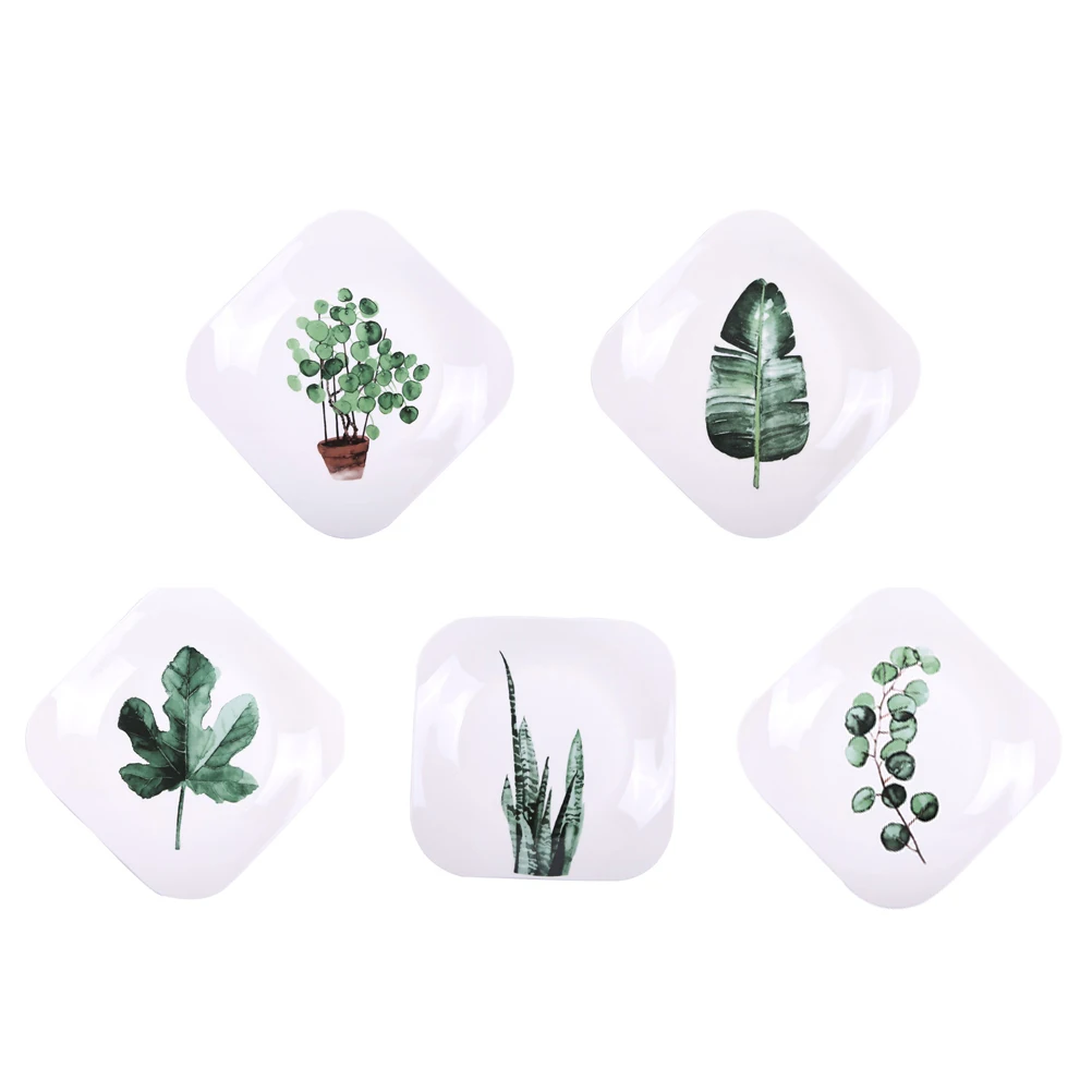 

1 Pc 9 Inch Ceramic Plate Green Plant Square Nordic Ceramic Fruit Steak Plate Breakfast Plate for Home Kitchen Restaurant