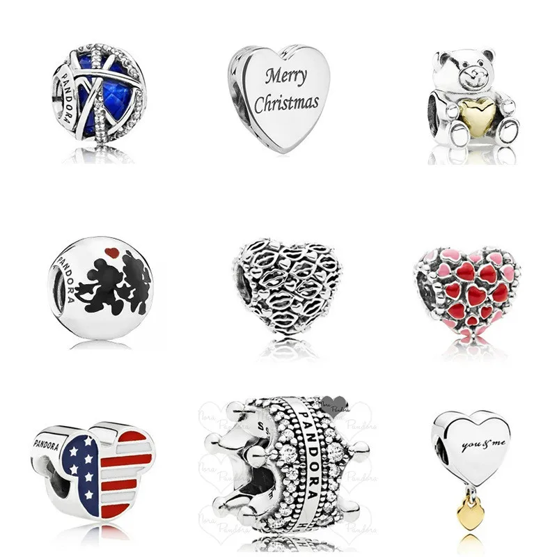 

Love Cartoon Mouse S925 Sterling Silver Beads Jewelry Accessories Suitable Fits Pandora Charm Basic Bracelet DIY Female Gift