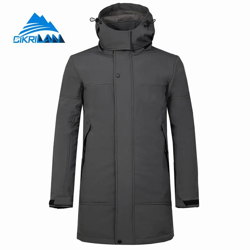 

Mens Long Hooded Outdoor Softshell Windbreaker Coat Camping Trekking Climbing Skiing Hiking Jacket Men Sports Fleece Lined Coats