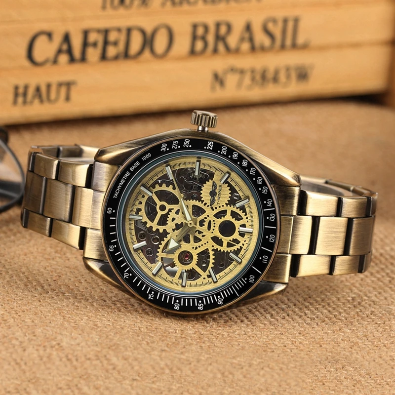 WINNER Retro Bronze Automatic Watch Gear Skeleton Men Watch Male Clock Steampunk Mechanical Men s Fullmetal 1 WINNER Retro Bronze Automatic Watch Gear Skeleton Men Watch Male Clock Steampunk Mechanical Men s Fullmetal 5