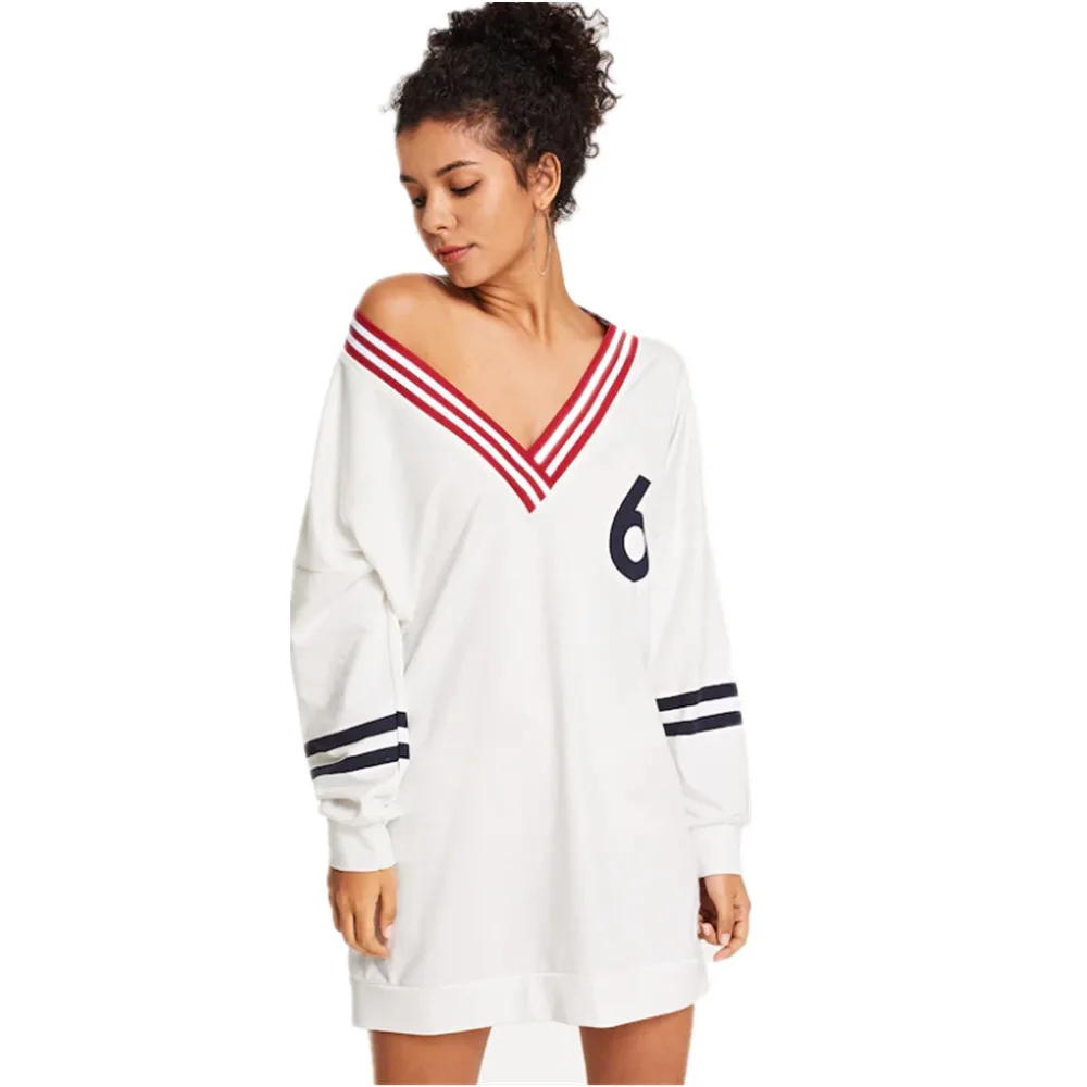

2019 spring new women's sexy V-Neck striped dress in the long paragraph fashion casual long-sleeved dress