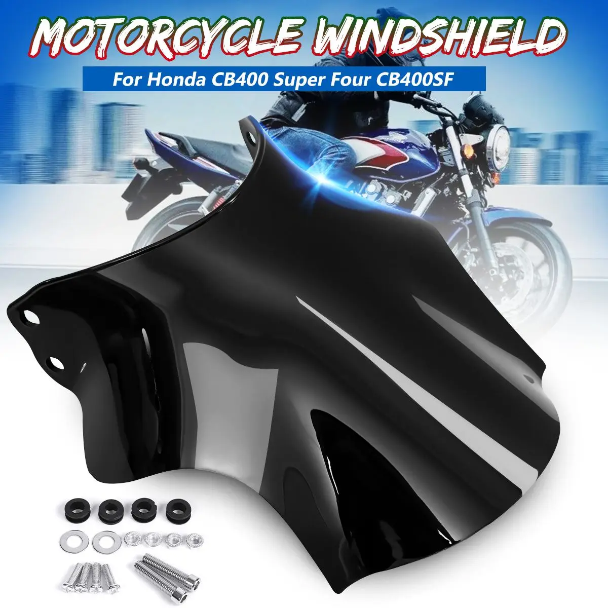 

Motorcycle Front Windscreen Windshield With Screws ABS Black For Honda CB400 CB 400 Super Four CB400SF CB 400 SF