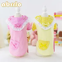 Одежда для собак abrlo, хлопковая футболка для собак в деревенском стиле, хлопковая Милая Кружевная футболка с бантом для щенков, одежда для кошек, рубашки на пуговицах для маленьких собак, чихуахуа