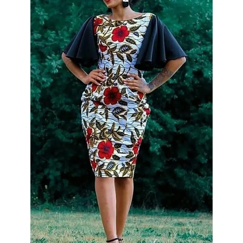

Vintage Floral Bodycon Dress Women Sexy Elegant Fashion Print Ruffle Sleeve Ladies Prom Retro Casual Summer White Club Dresses