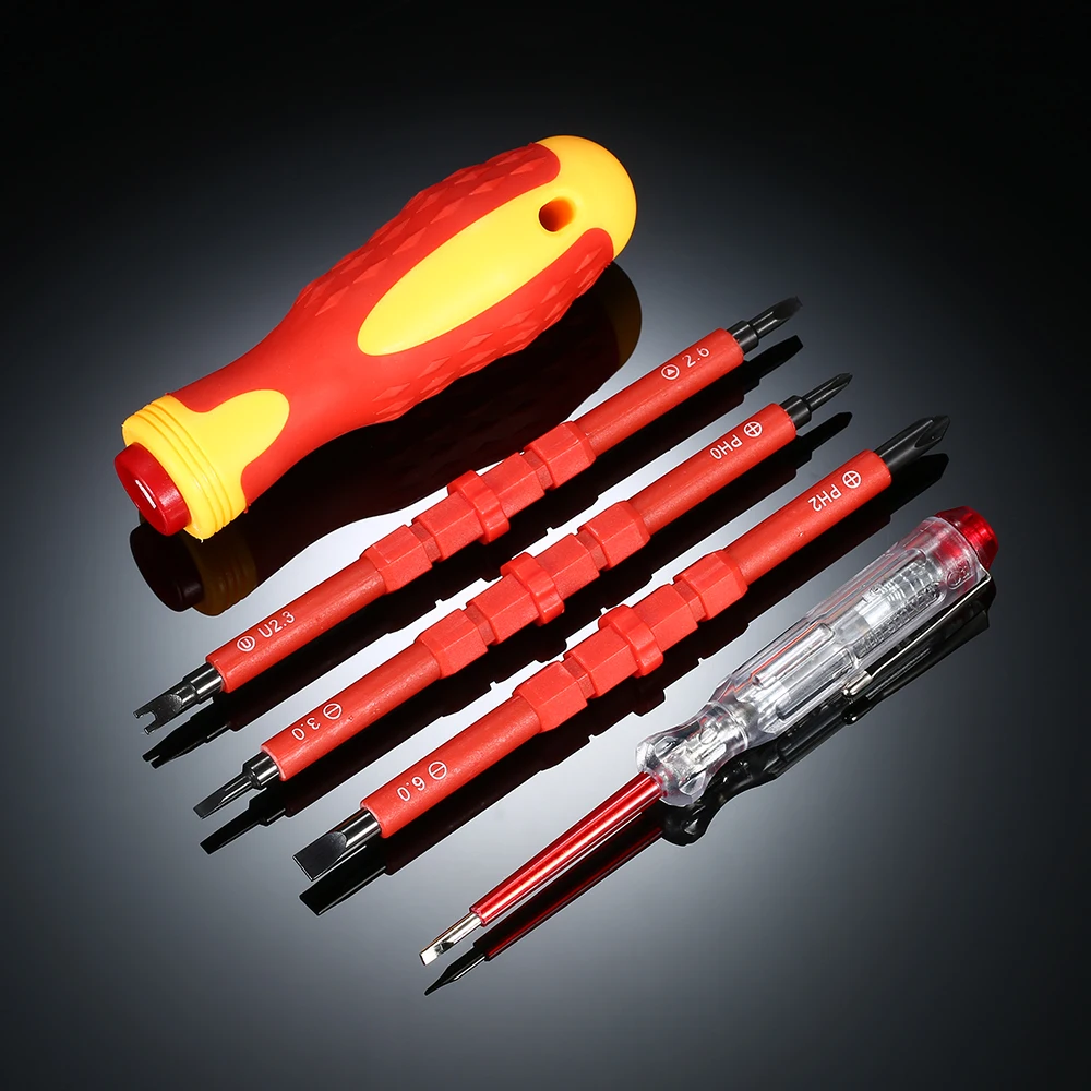 

5pcs 500V Insulated Screwdrivers Set with Magnetic Slotted Phillips Pozidriv Bits and Test Pen Electrical Work Repair Tools Kit