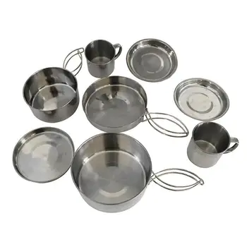 

8pcs Outdoor Cookware Set Stainless Steel Cups Pots Pans Cooking Tableware Camping Picnic Kit for 5-6 Person