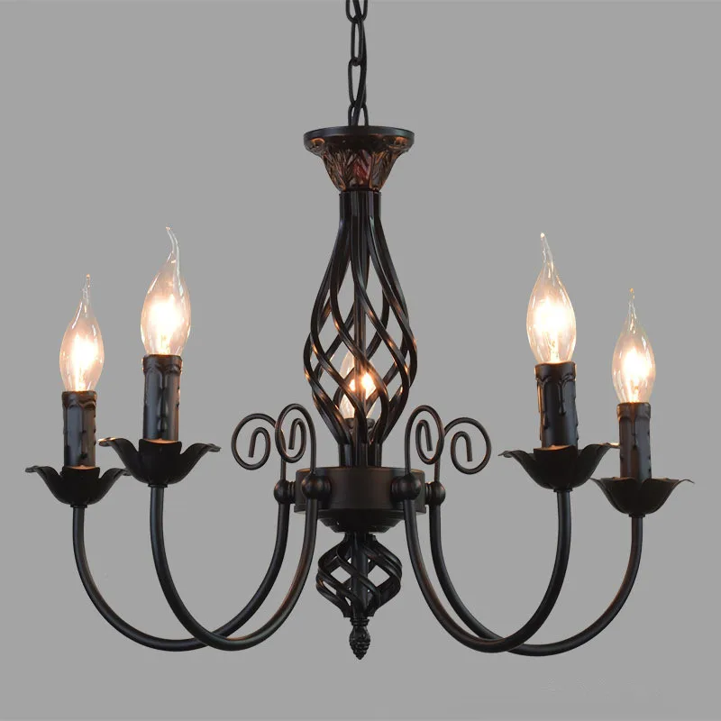 

European Iron Chandelier Led Lamps Simple Living Room Retro Black Chandeliers Suitable E14 Led Lustre Lighting Chandeliers