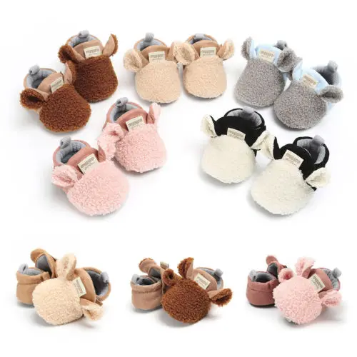 

2019 Brand New Toddler Newborn Baby Crawling Shoes Boy Girl Lamb Slippers Prewalker Trainers Fur Winter Animal Ears First Walker
