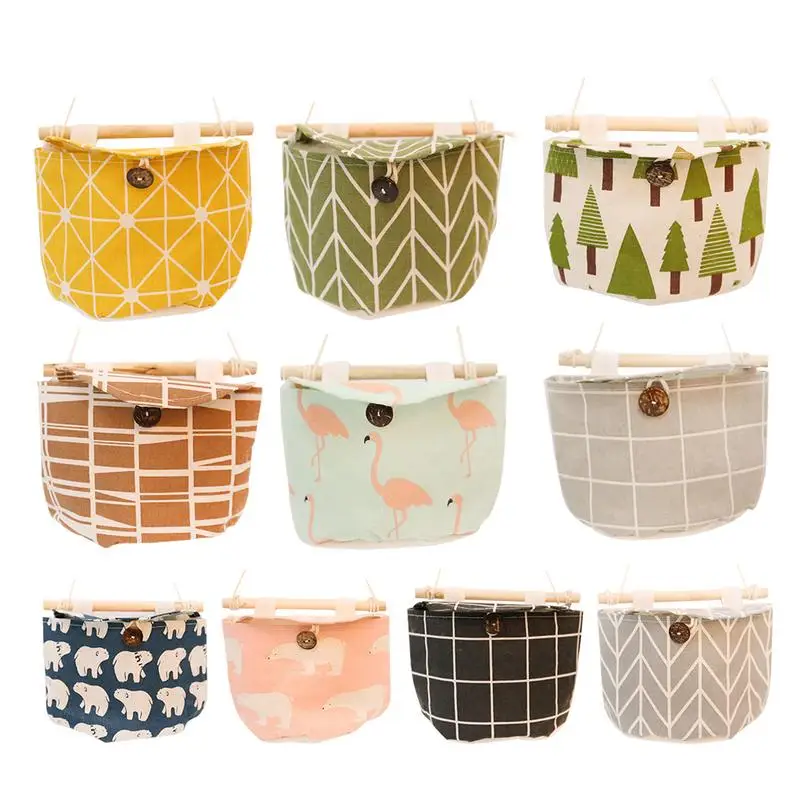القطن الكتان جدار سلة غسيل معلقة جيب الكرتون القط تخزين أكياس جيوب لمستحضرات التجميل تخزين حاويات أكياس منظم