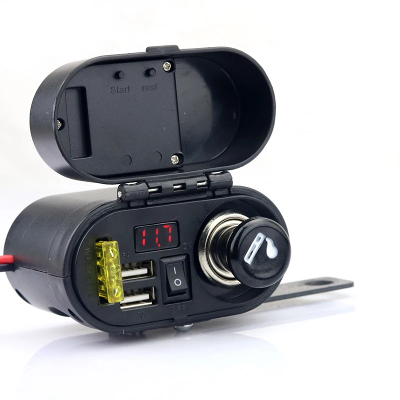 Водонепроницаемый мотоцикл прикуривателя Dual USB Автомобильное зарядное устройство Зарядное устройство с Вольтметр время Дисплей 5v 1A 2.1A Питание для мобильного телефона