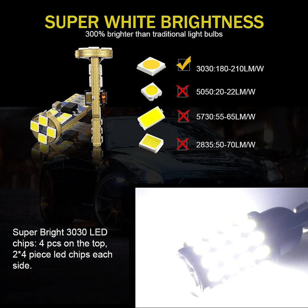 T10 168 Светодиодные Автомобильные лампы 4 шт. 194 W5W 12 Smd 3030 чипсет СВЕТОДИОДНЫЕ Лампы