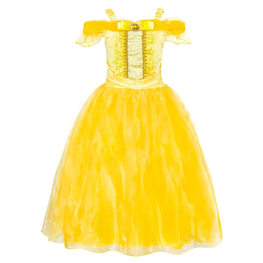 

AmzBarley Princess Belle Dress Off Shoulder Layered Cosplay Costume Dress Up For Little Girl Wedding Costumes Party Ball Gown