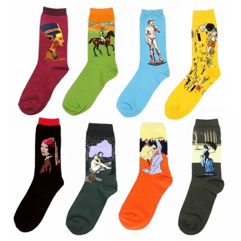 

2019 Newest Hot Retro Women Men Unisex Personality Art Famous Painting Socks Oil Funny Happy Socks Couple