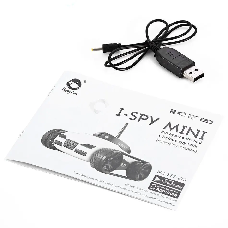 HappyCow 777-270 WiFi Mini RC Camera Tank Car ISpy with Video 0.3MP Camera Remote Control Robot Car By Iphone Android App