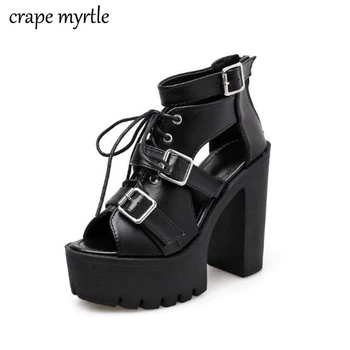 

chunky heel summer punk Shoes Woman Platform Sandals 2020 New Spring Summer Black Extreme High Heels Fashion Buckle Sexy YMA642