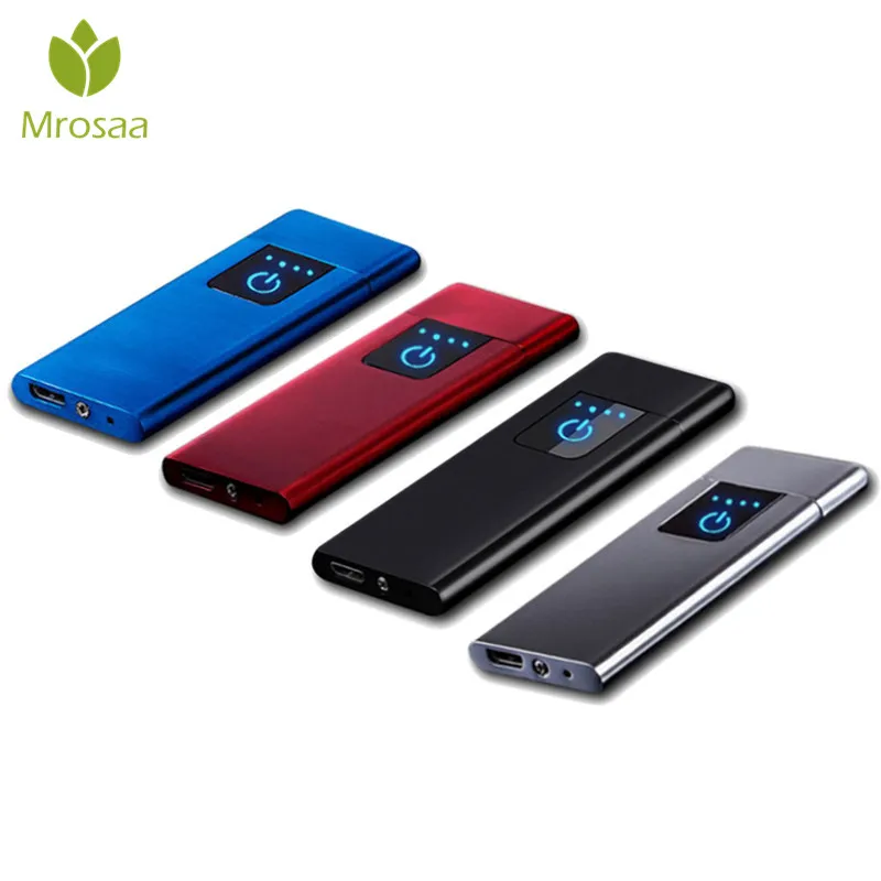 

Mrosaa Ultra-thin Fingerprint Touching Sensor Cigarette Lighter Rechargeable USB Metal USB lighters Windproof Flameless Lighters