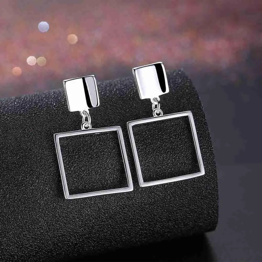 

Fashion 925 Sterling Solid Silver Stamped Jewelry Square Stud Earrings For Women E936